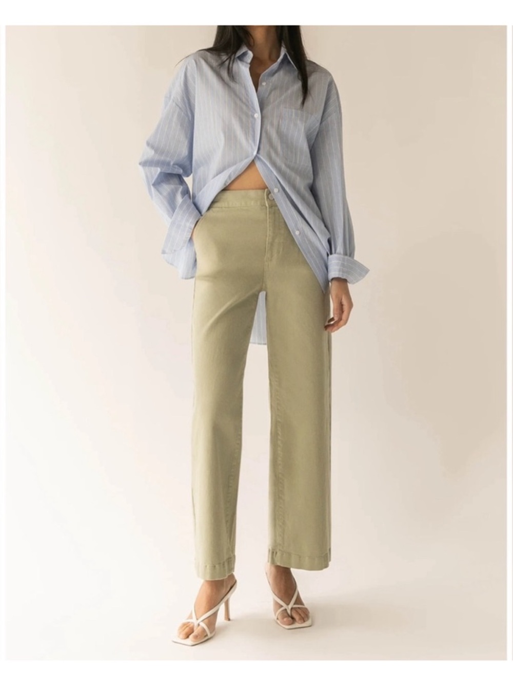 Oak + Fort Wide Leg Twill Pants Beige High Rise  Size Small